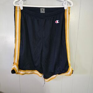 Champion Mesh Basketball Shorts Mens M Navy Blue Yellow White Striped Athletic
